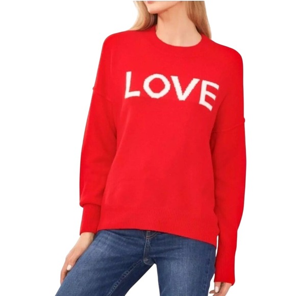 Vince Camuto Sweaters - Vince Camuto Oversized‎ Love Sweater Women's XL Red Valentine Classic Preppy